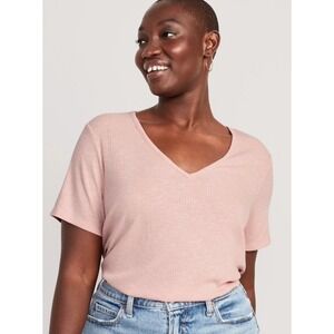 Old Navy Luxe V-neck T-shirt Ribbed Abalone Pink Soft Comfortable Everyday XXL